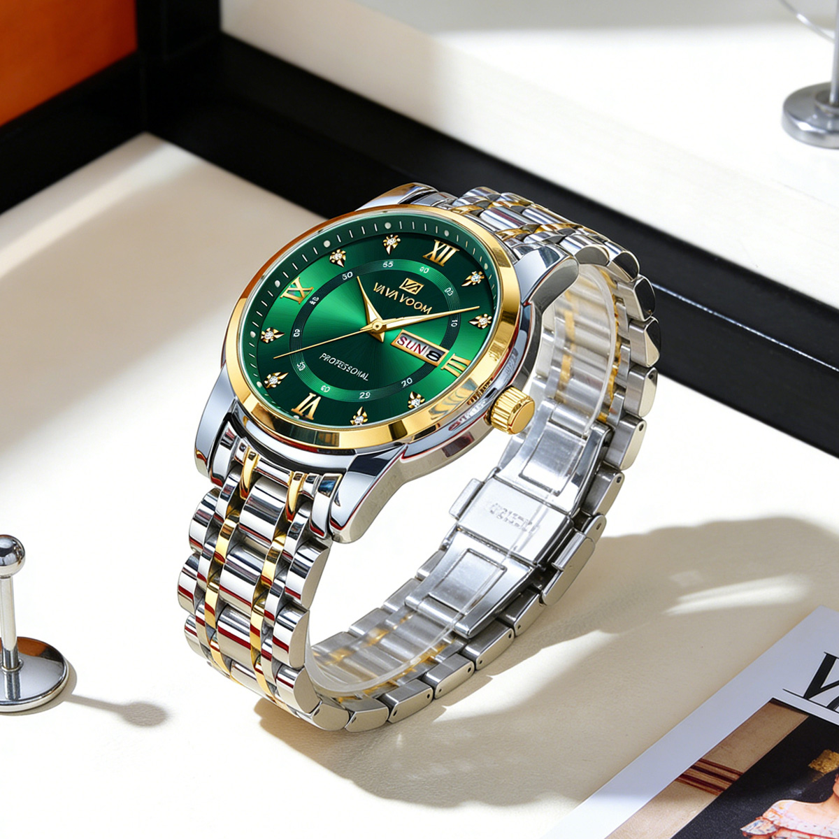 Luxury Rhinestone Gold Ring St - đánh giá và giá Luxury Watch With Green Dial