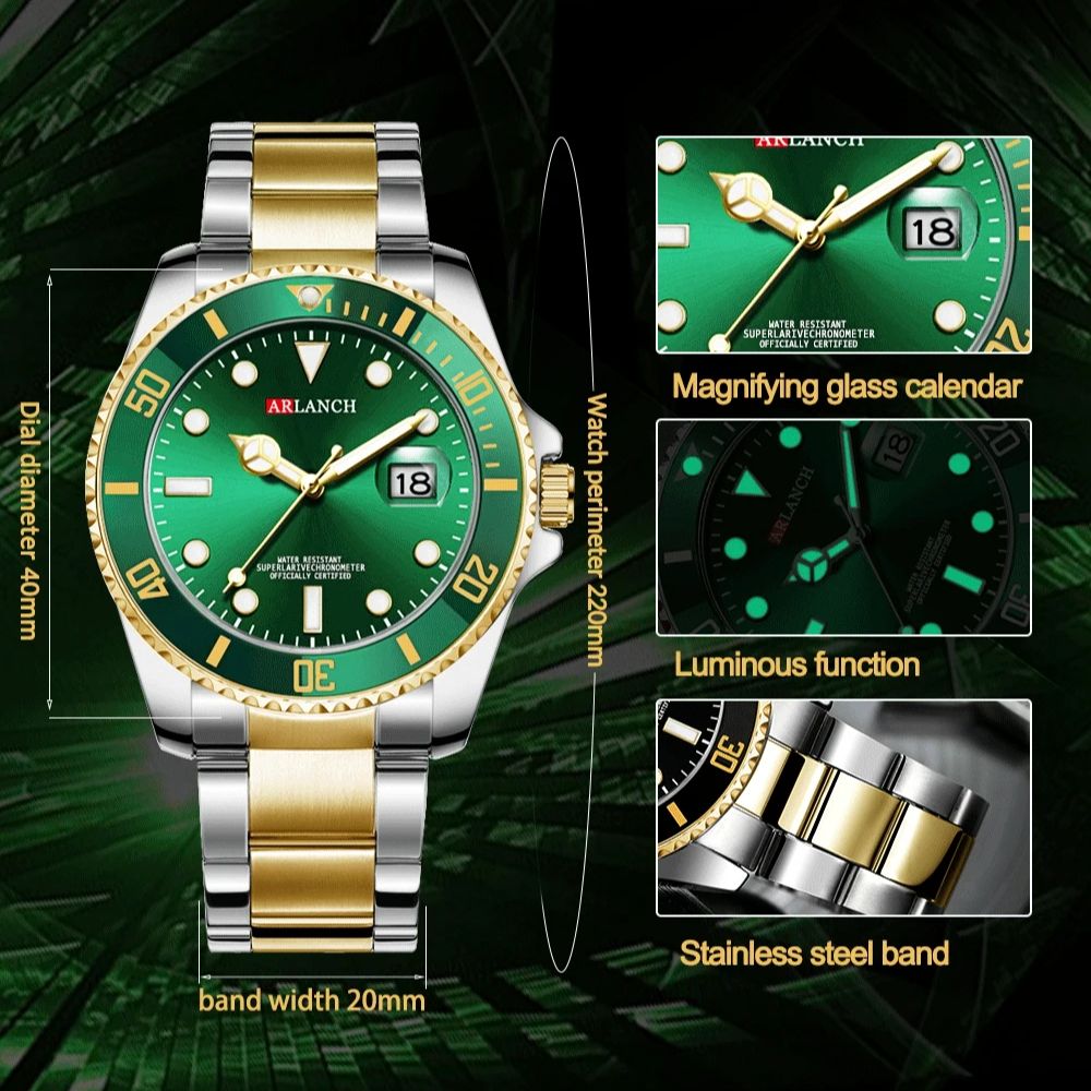 Luxury Men Quartz Watches 40mm - đánh giá và giá Luxury Watch With Green Dial