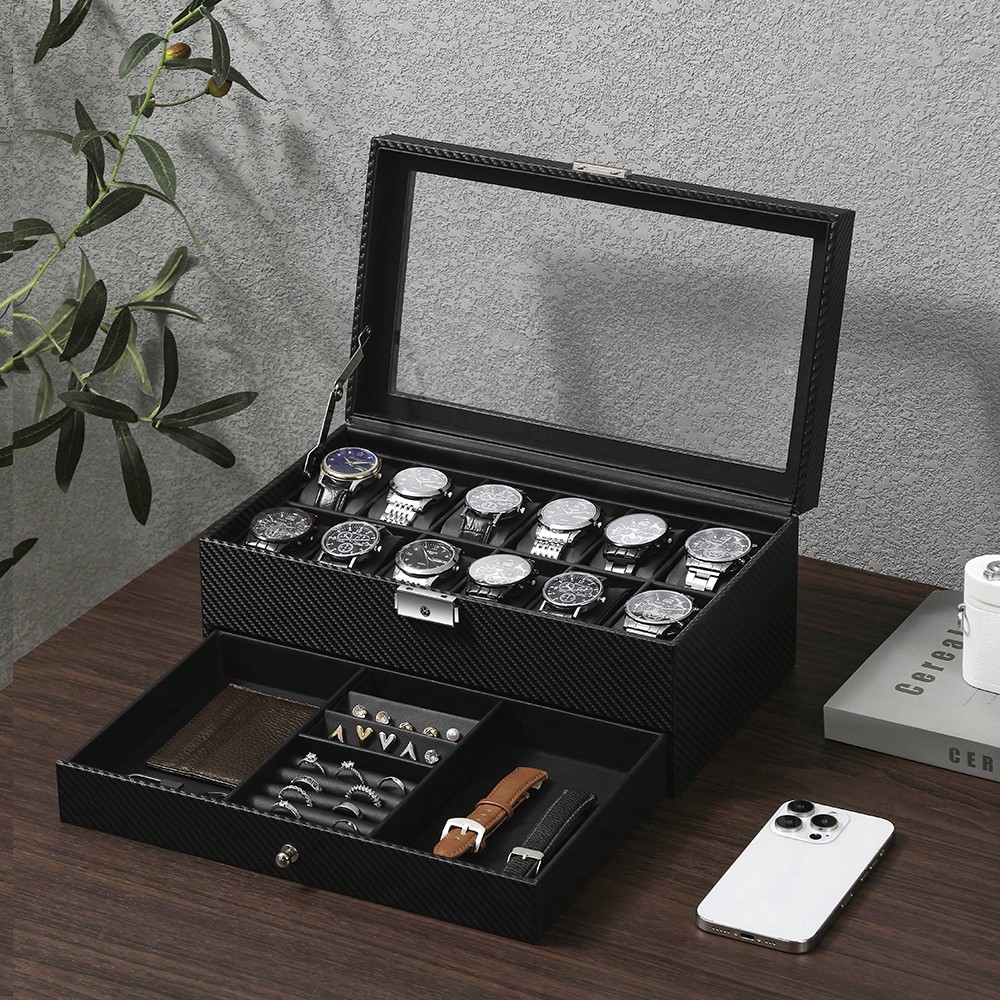 12 Slot Leather Watch Box with - đánh giá và giá Luxury Watch Tier
