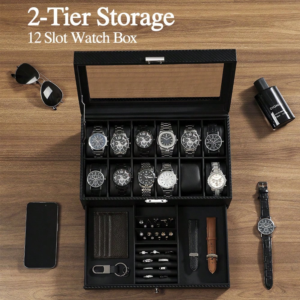 12 Slot Leather Watch Box with - đánh giá và giá Luxury Watch Tier