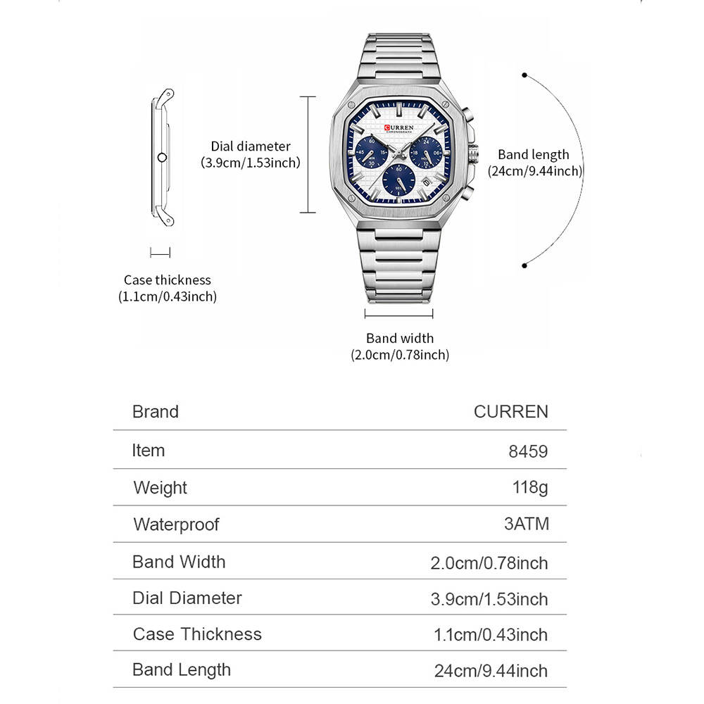 CURREN Luxury Square Chrono Wa - đánh giá và giá Luxury Watch Black